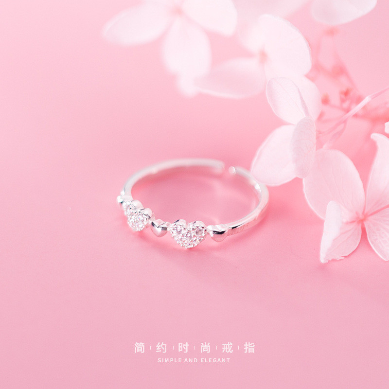 s925 sterling silver cute shell rhinestone adjustable ring