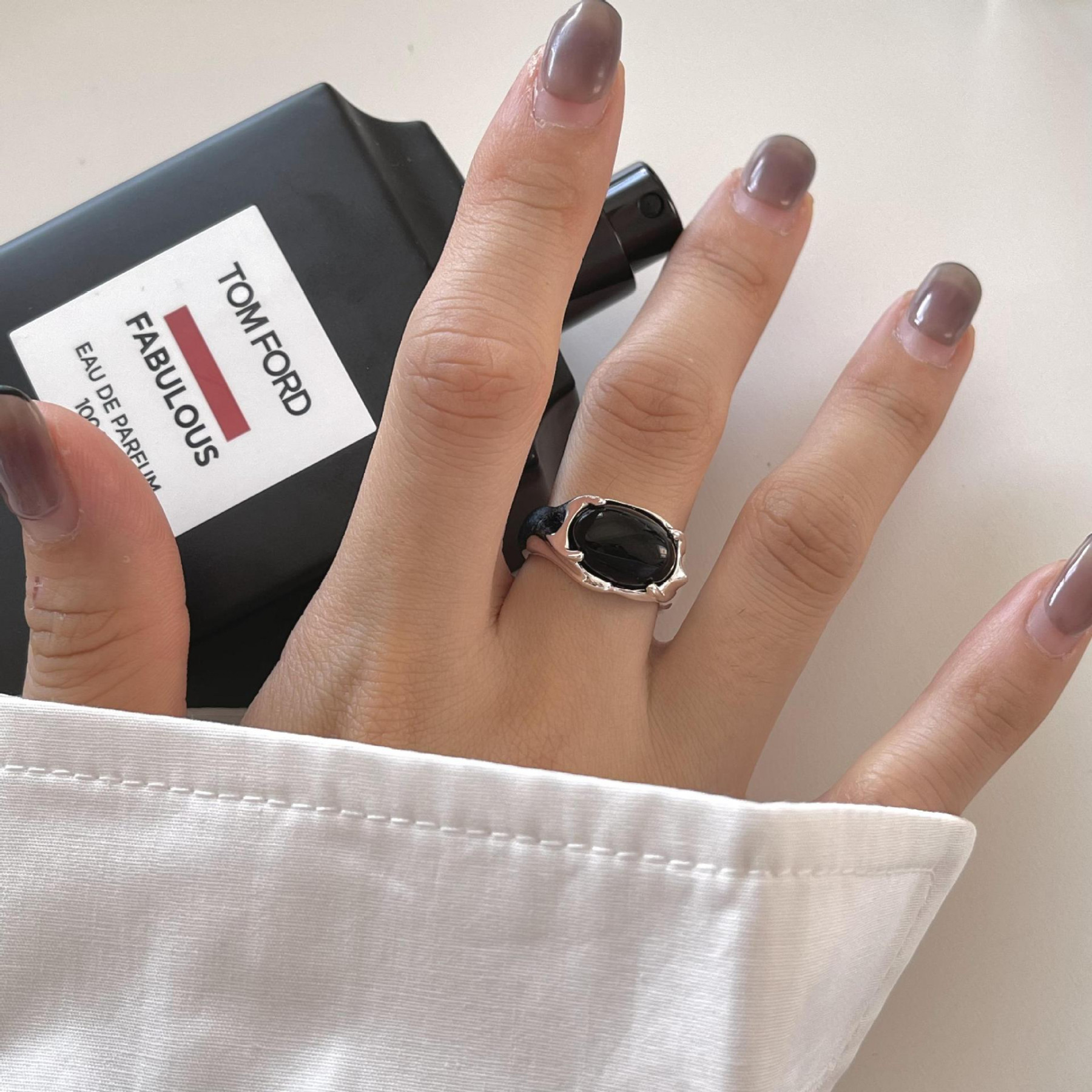 s925 sterling silver cubiczirconia black rhinestone ring