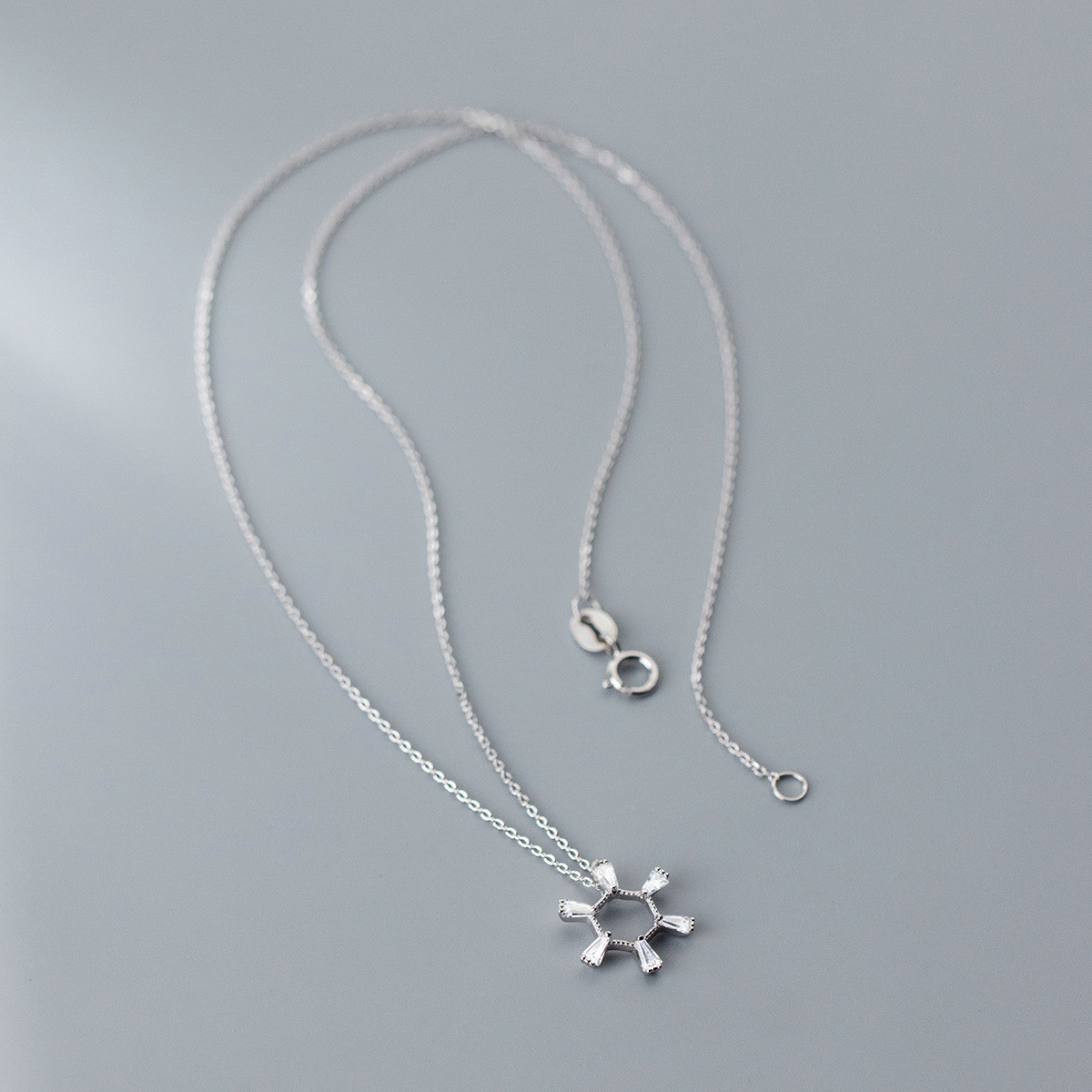 s925 sterling silver chic simple sweet rhinestone necklace