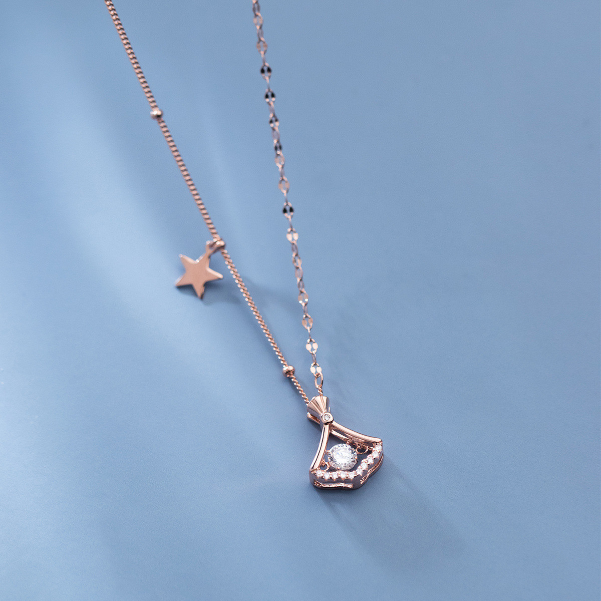 s925 sterling silver fashion hollowed star rhinestone trendy set necklace