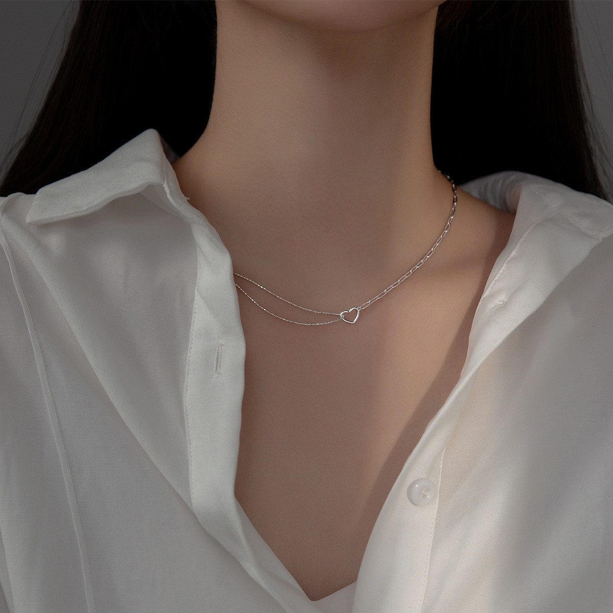s925 sterling silver hollowed bar heart necklace