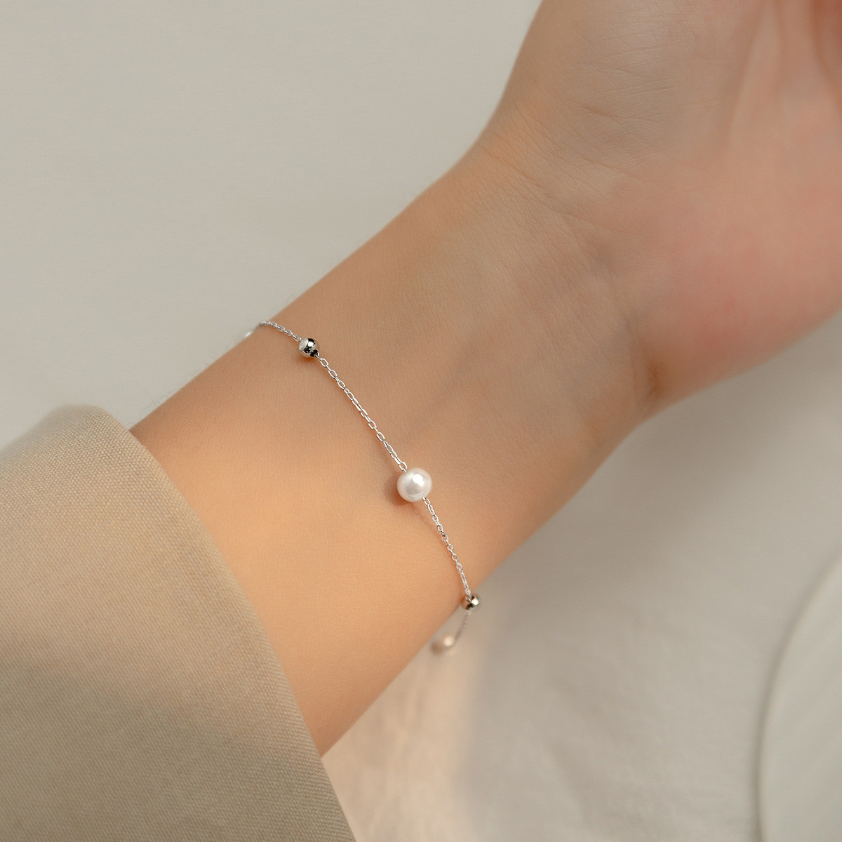 s925 sterling silver simple doublelayer charm bracelet