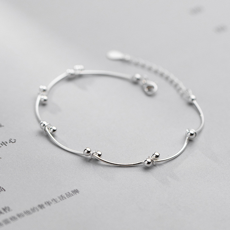 s925 sterling silver simple silver ball charm bracelet
