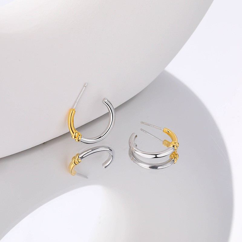 s925 sterling silver simple goldC earrings