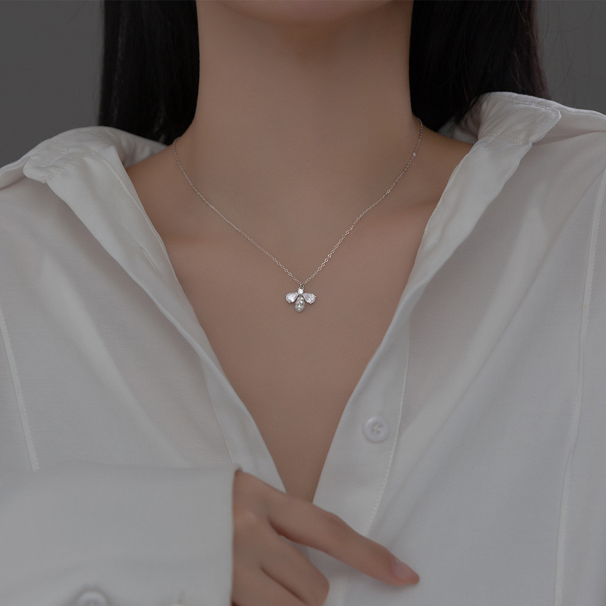 s925 sterling silver rhinestone heart women chic necklace