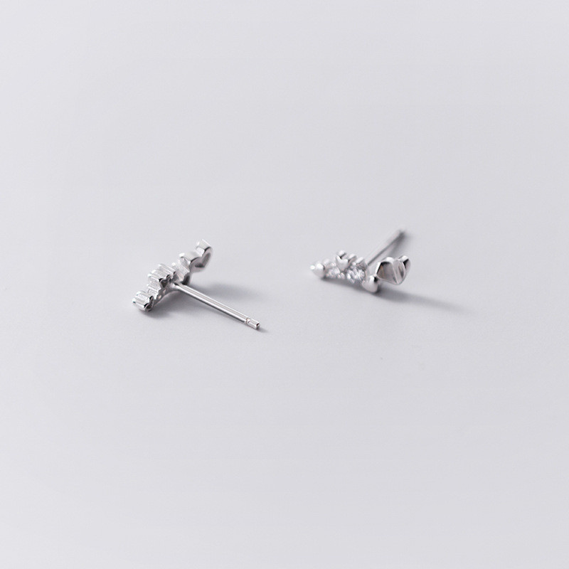 s925 sterling silver simple rhinestone asymmetric earrings