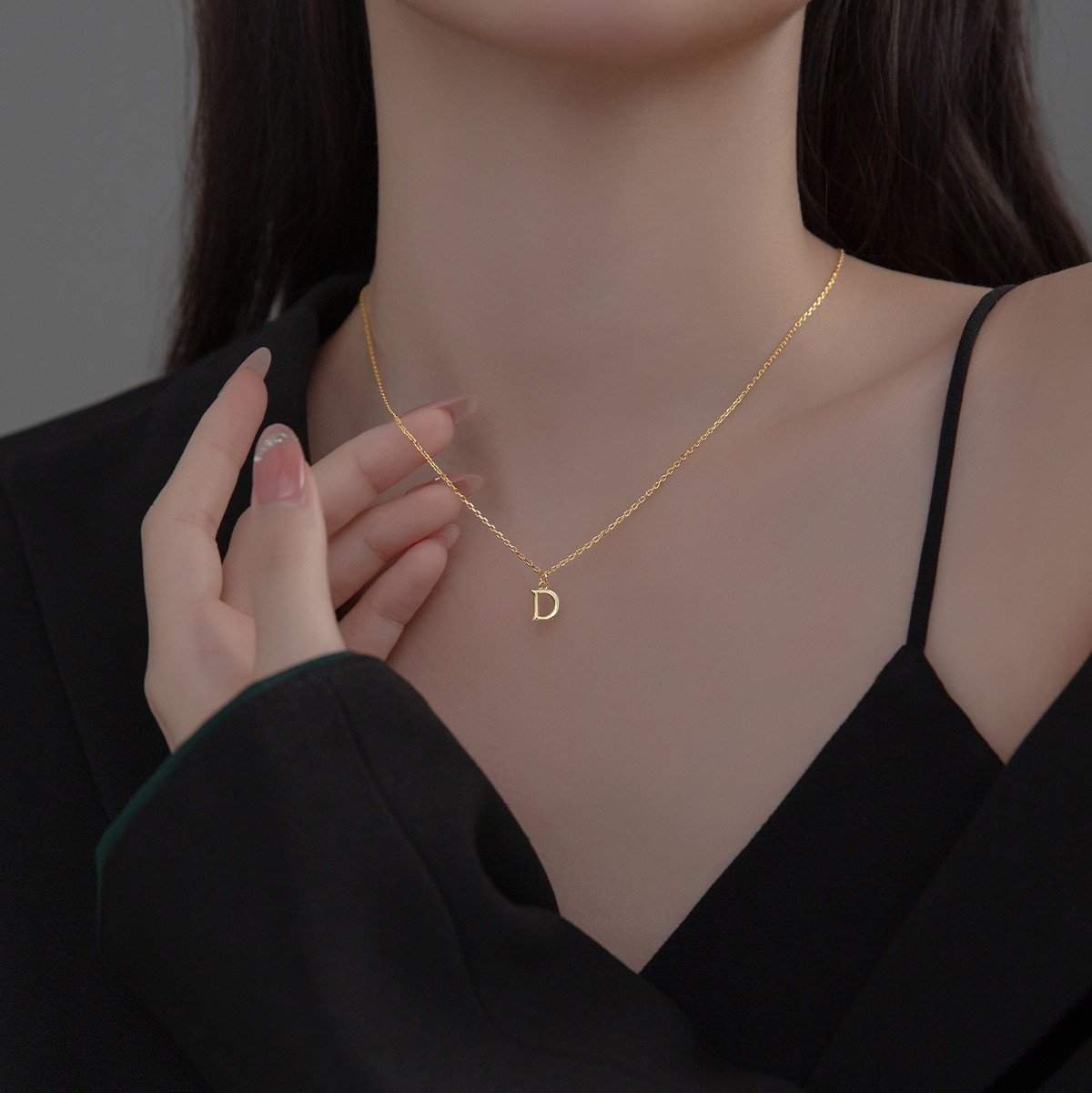 s925 sterling silver letter pendant doublelayer necklace