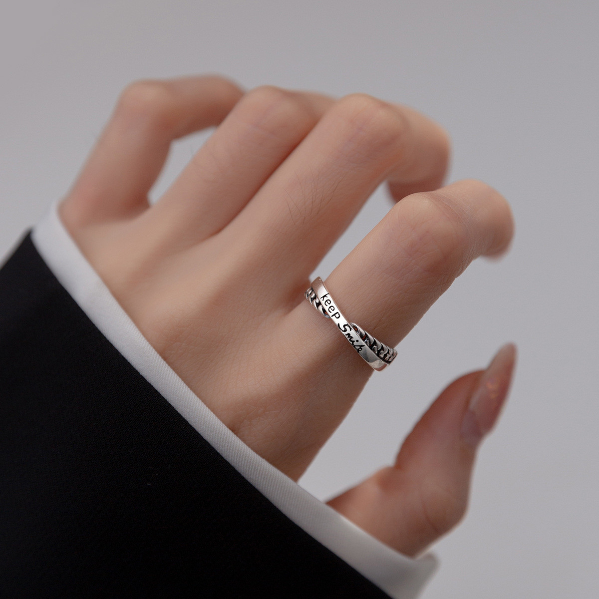 s925 sterling silver rhinestone twist adjustable ring