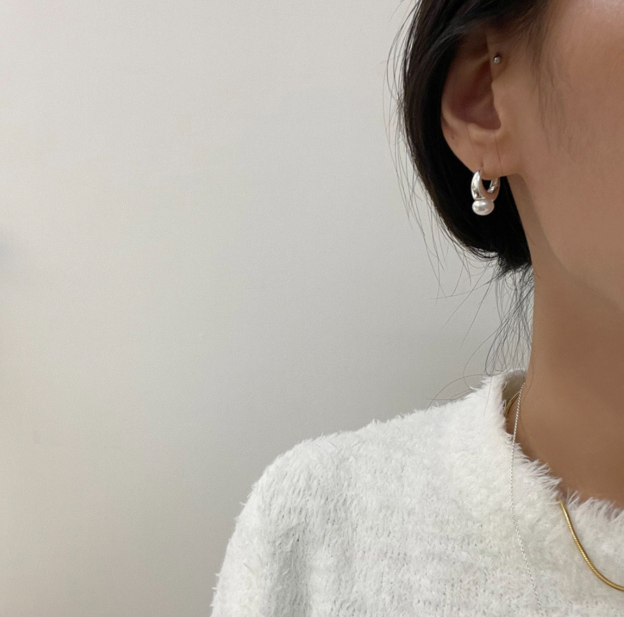 sweet 925 sterling silver bow pearl earrings