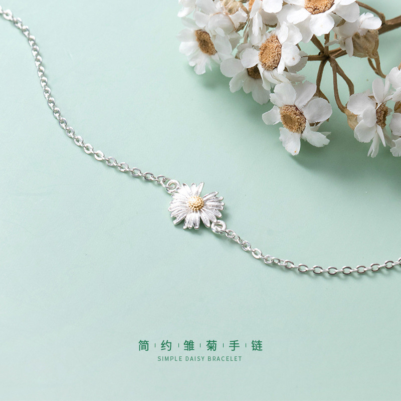 s925 sterling silver sweet trendy white flower simple anklet sun bracelet