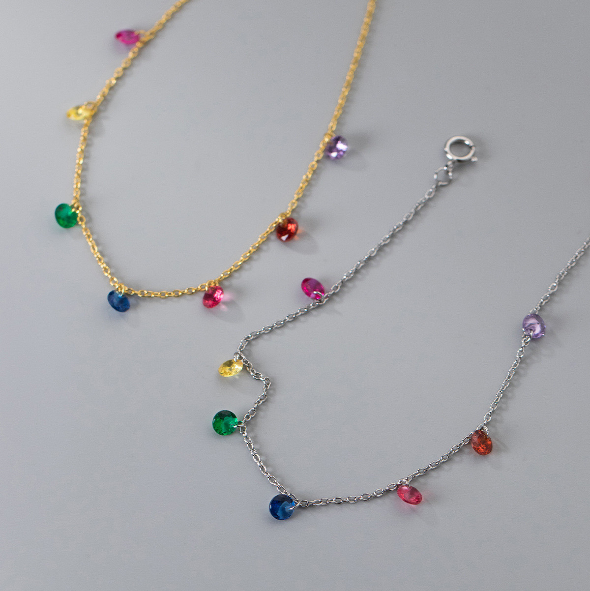 s925 sterling silver simple rhinestone circle gold charm bracelet